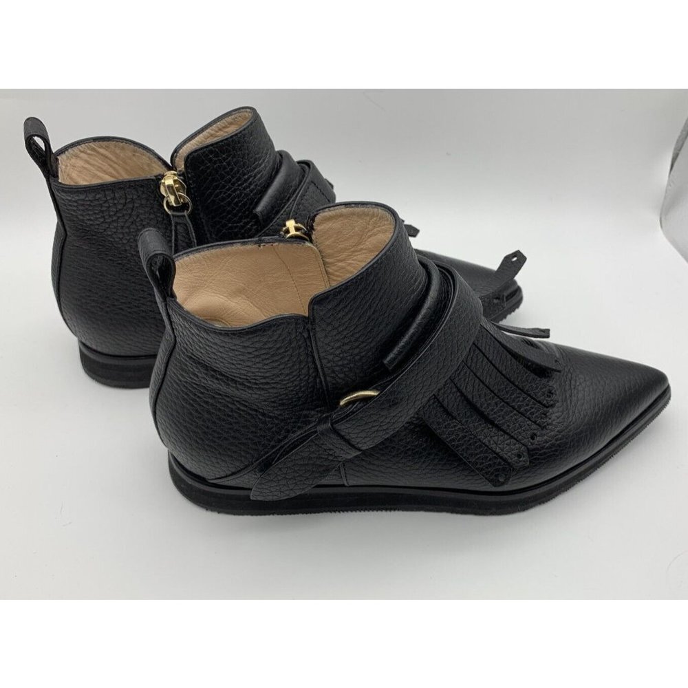 Lella Baldi Black Fringe Leather Ankle Boots EUR 36 US 5.5 - 6  Made in Italy - Picture 5 of 9